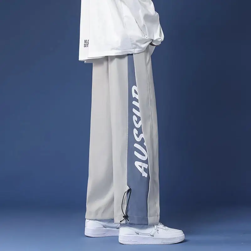 Hong Kong Style Drawstring Pants Boys Early Autumn Loose Straight Plus Size Colorblock - Image 2