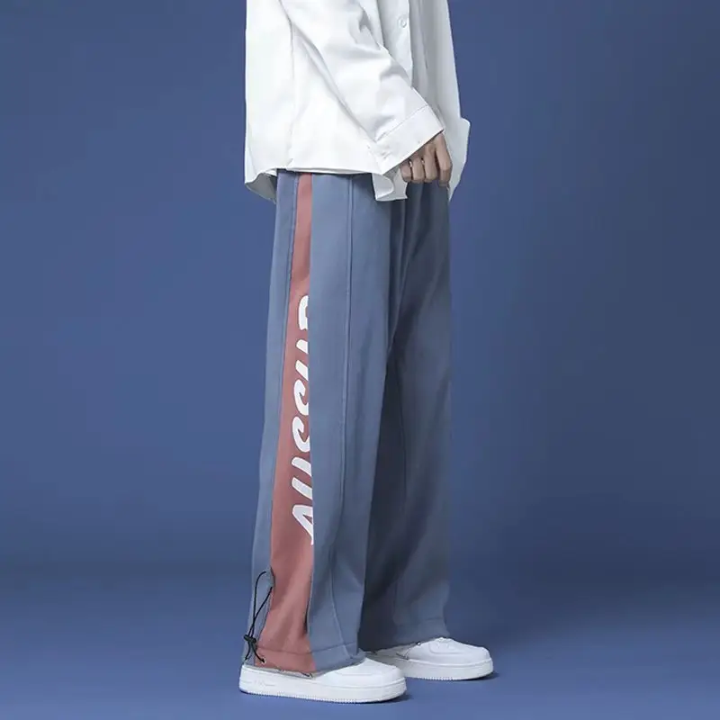Hong Kong Style Drawstring Pants Boys Early Autumn Loose Straight Plus Size Colorblock - Image 3