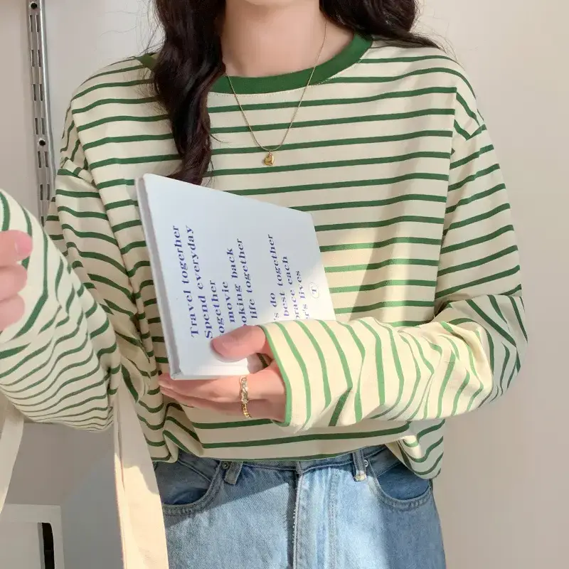 Women Striped Long Sleeve T-Shirt Red Cotton Spring Autumn 2026 - Image 7