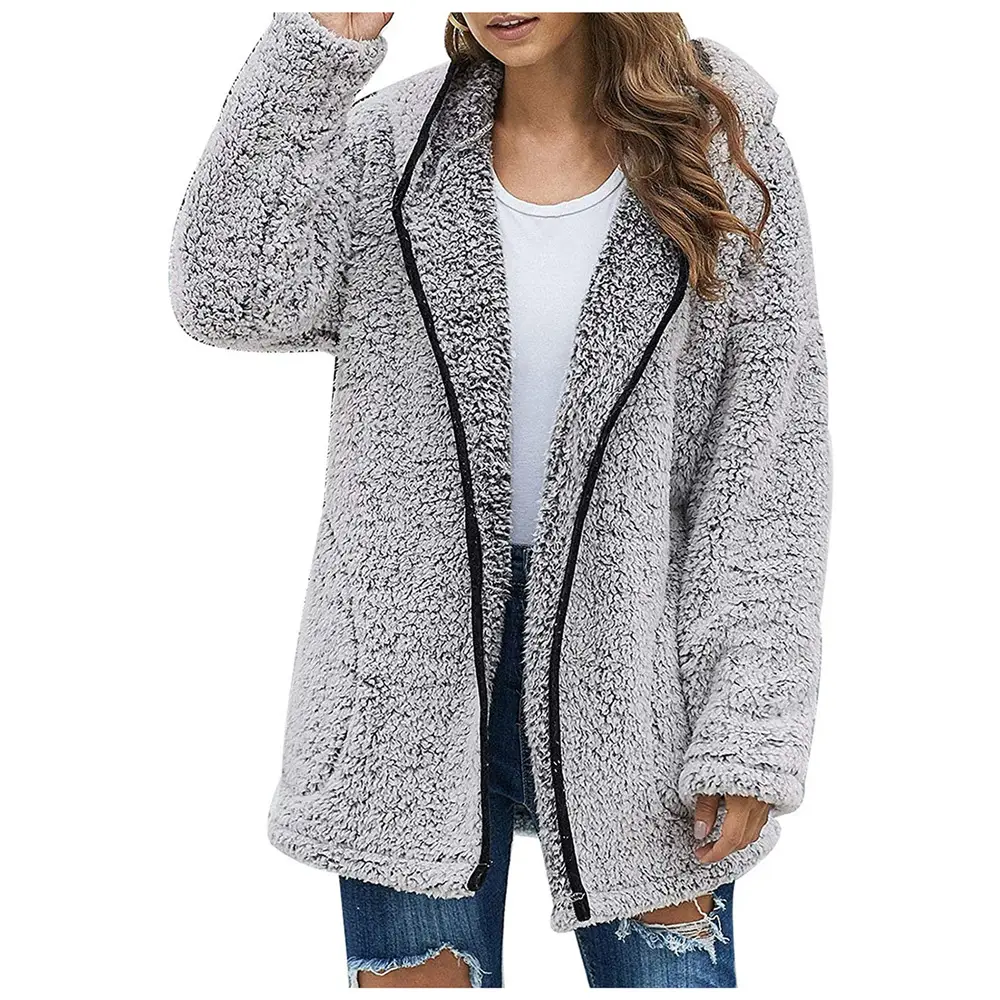 Maroon Plush Hooded Lapel Sweater for Women — feature 5