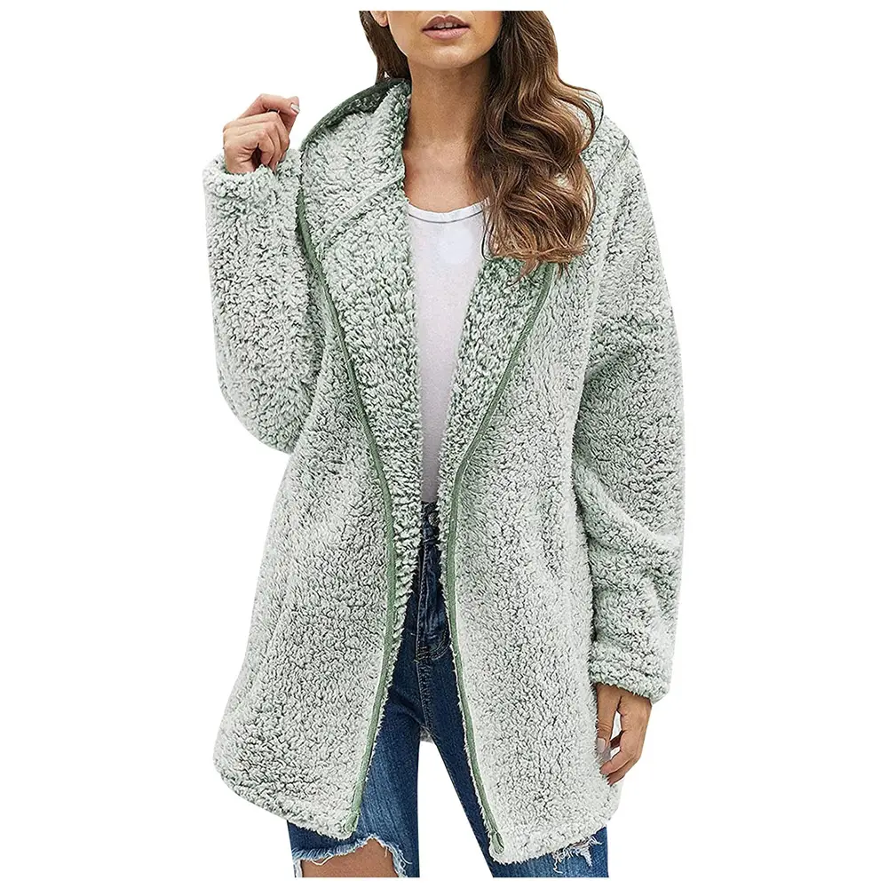 Maroon Plush Hooded Lapel Sweater for Women — feature 6