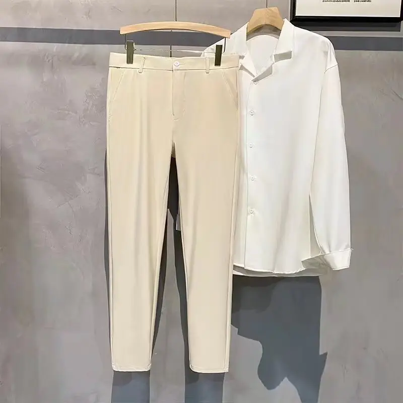 Men's Grey Cropped Business Pants Small Suit Set - Image 3