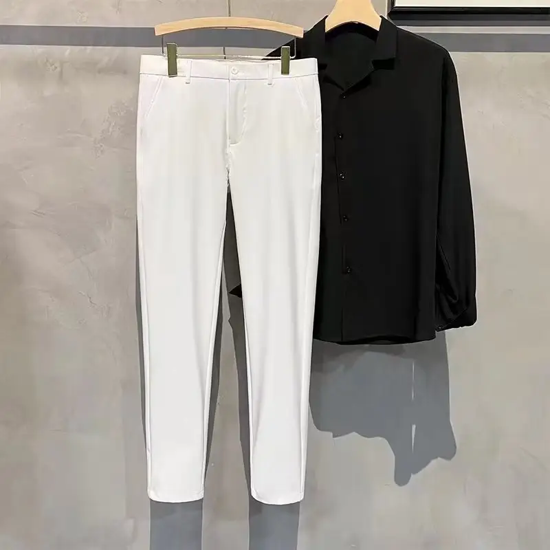 Men's Grey Cropped Business Pants Small Suit Set - Image 2