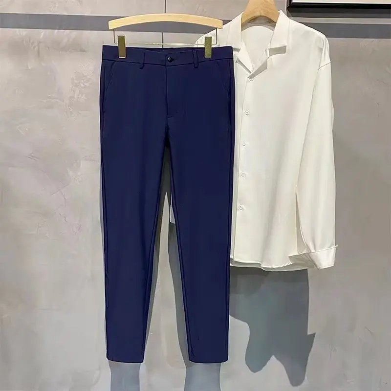 Men's Grey Cropped Business Pants Small Suit Set - Image 6