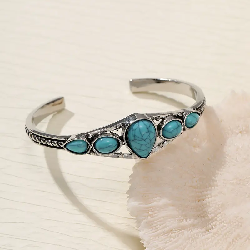 Turquoise Bohemian Bracelet Set Adjustable Open End