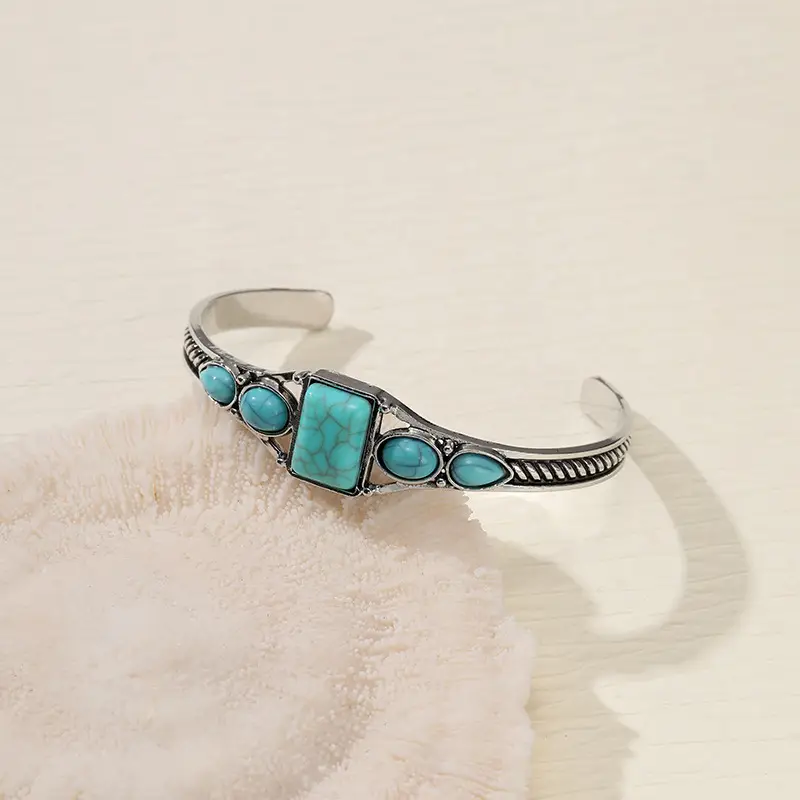 Turquoise Bohemian Bracelet Set Adjustable Open End — feature 5