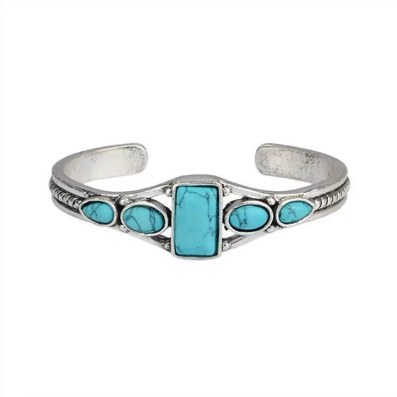 Turquoise Bohemian Bracelet Set Adjustable Open End