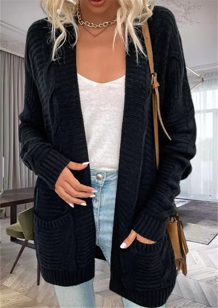 Women's Grey Knit Cardigan 2026 Winter Coat - Image 4