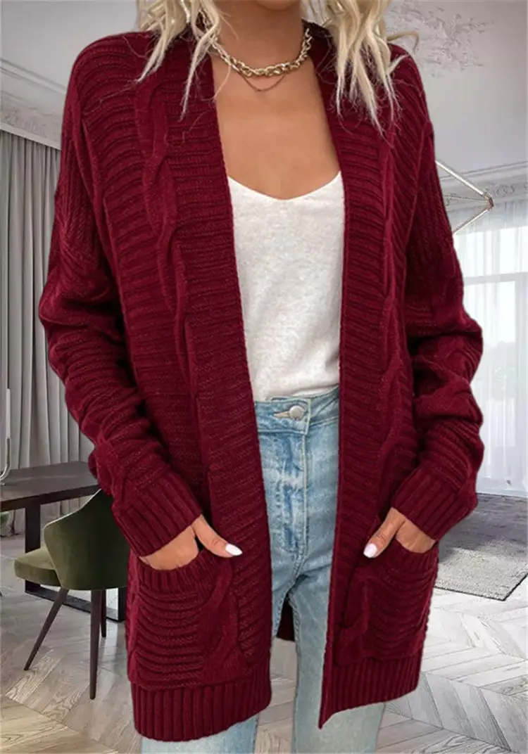 Women's Grey Knit Cardigan 2026 Winter Coat - Image 5