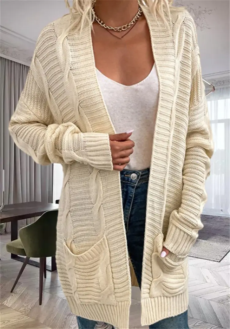 Women's Grey Knit Cardigan 2026 Winter Coat - Image 6