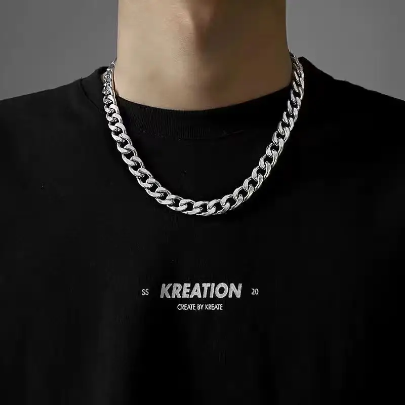 Titanium Steel Cuban Chain Necklace Men Black