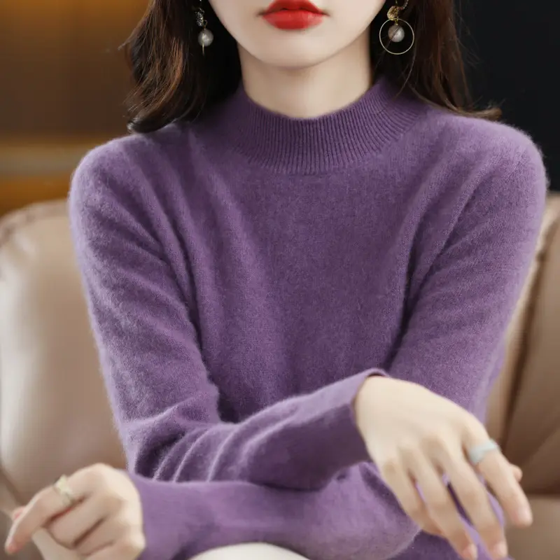 Women's Cream Knit Half Turtleneck Short Pullover - Image 19