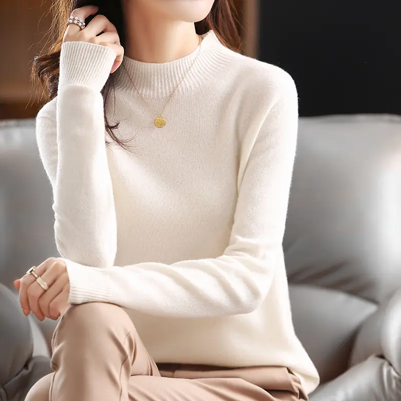 Women's Cream Knit Half Turtleneck Short Pullover - Image 21