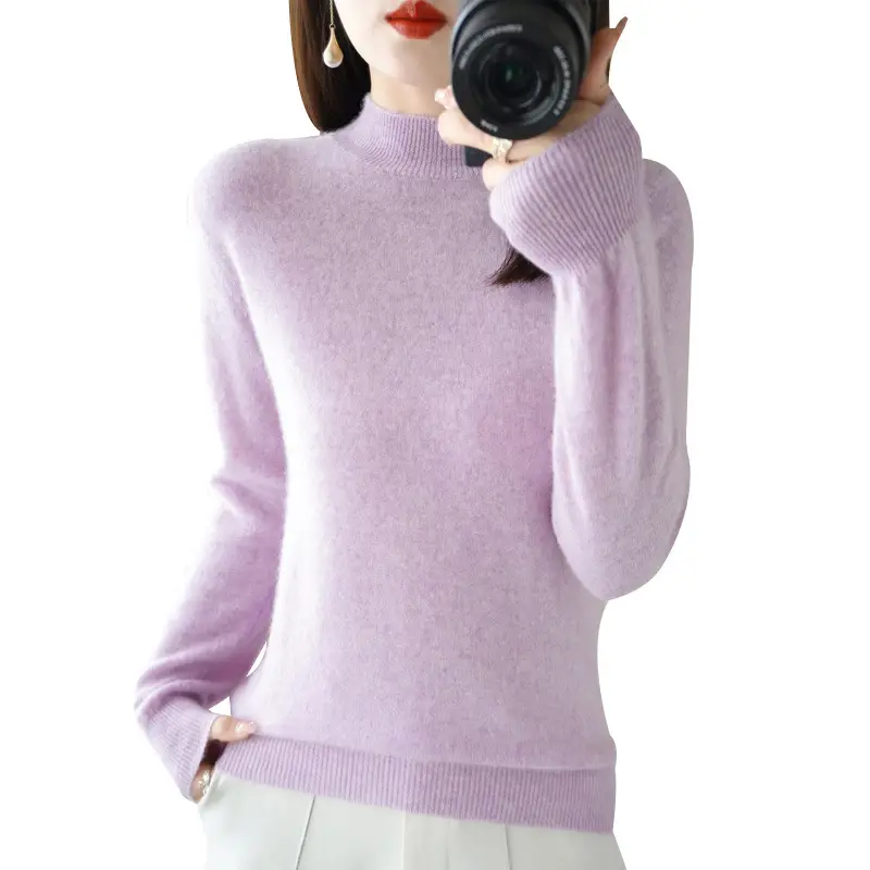 Women's Cream Knit Half Turtleneck Short Pullover - Image 22