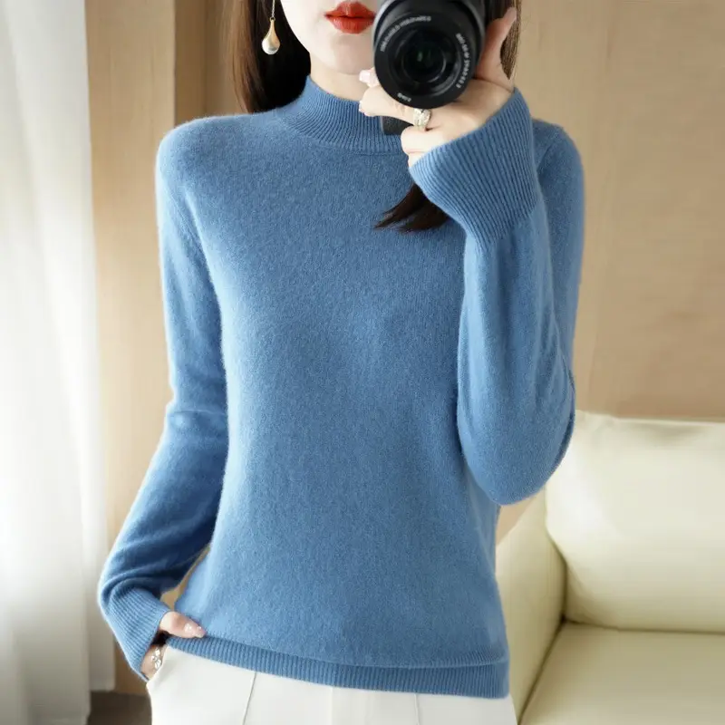 Women's Cream Knit Half Turtleneck Short Pullover - Image 10