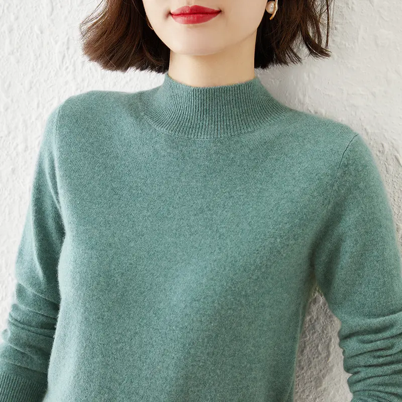 Women's Cream Knit Half Turtleneck Short Pullover - Image 12