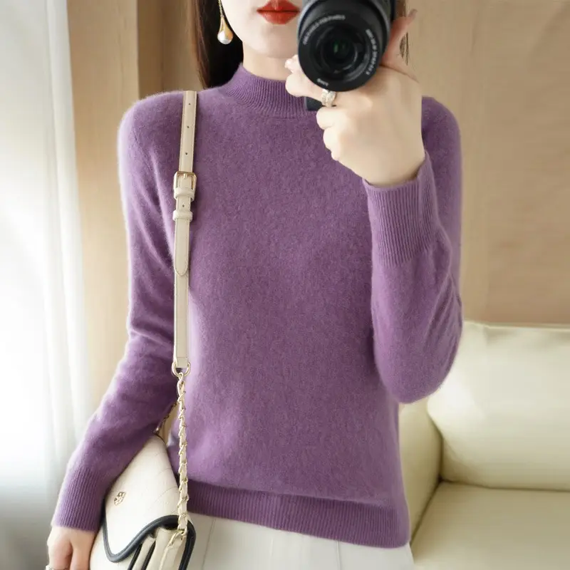 Women's Cream Knit Half Turtleneck Short Pullover - Image 13