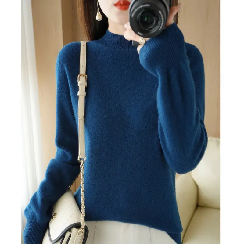 Women's Cream Knit Half Turtleneck Short Pullover - Image 14