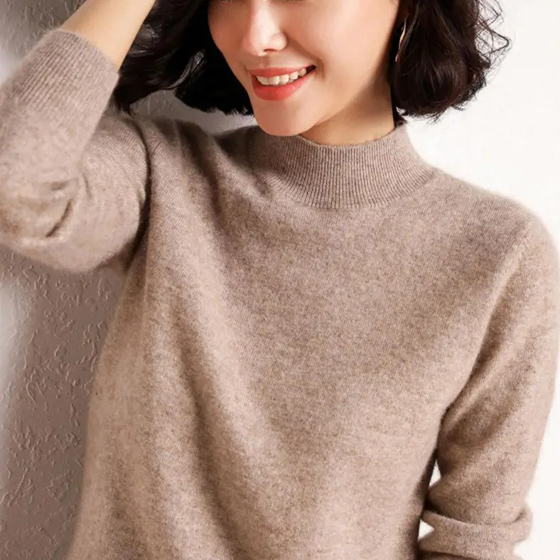 Women's Cream Knit Half Turtleneck Short Pullover - Image 15