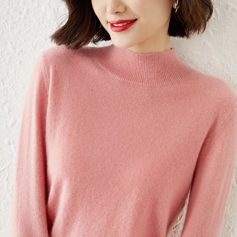 Women's Cream Knit Half Turtleneck Short Pullover - Image 16