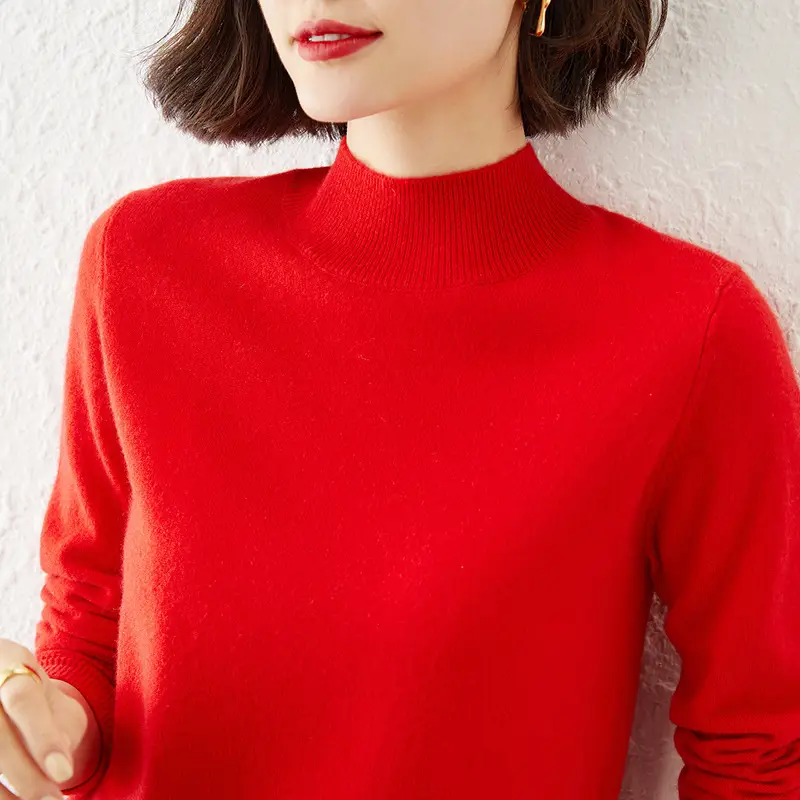 Women's Cream Knit Half Turtleneck Short Pullover - Image 17