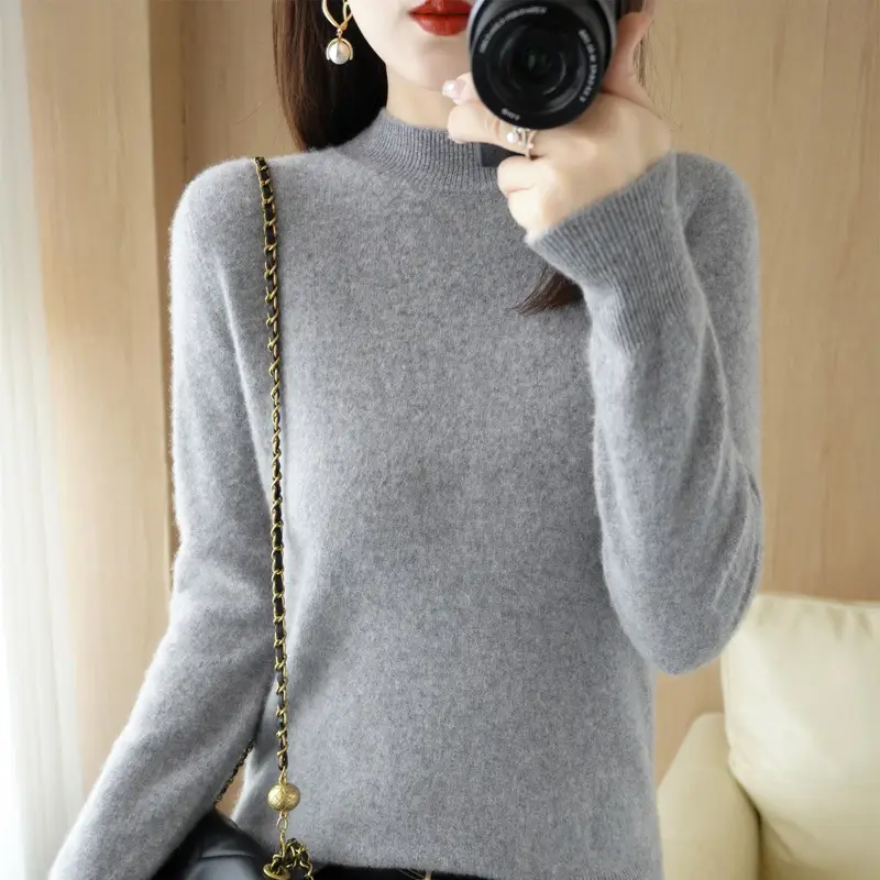 Women's Cream Knit Half Turtleneck Short Pullover - Image 2