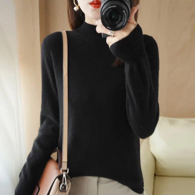 Women's Cream Knit Half Turtleneck Short Pullover - Image 3