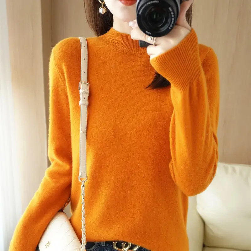 Women's Cream Knit Half Turtleneck Short Pullover - Image 5