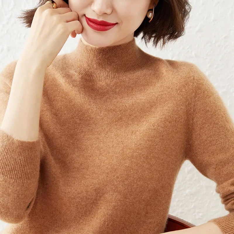 Women's Cream Knit Half Turtleneck Short Pullover - Image 6