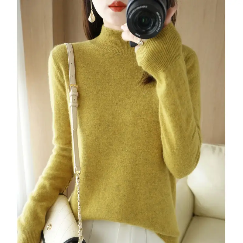 Women's Cream Knit Half Turtleneck Short Pullover - Image 7