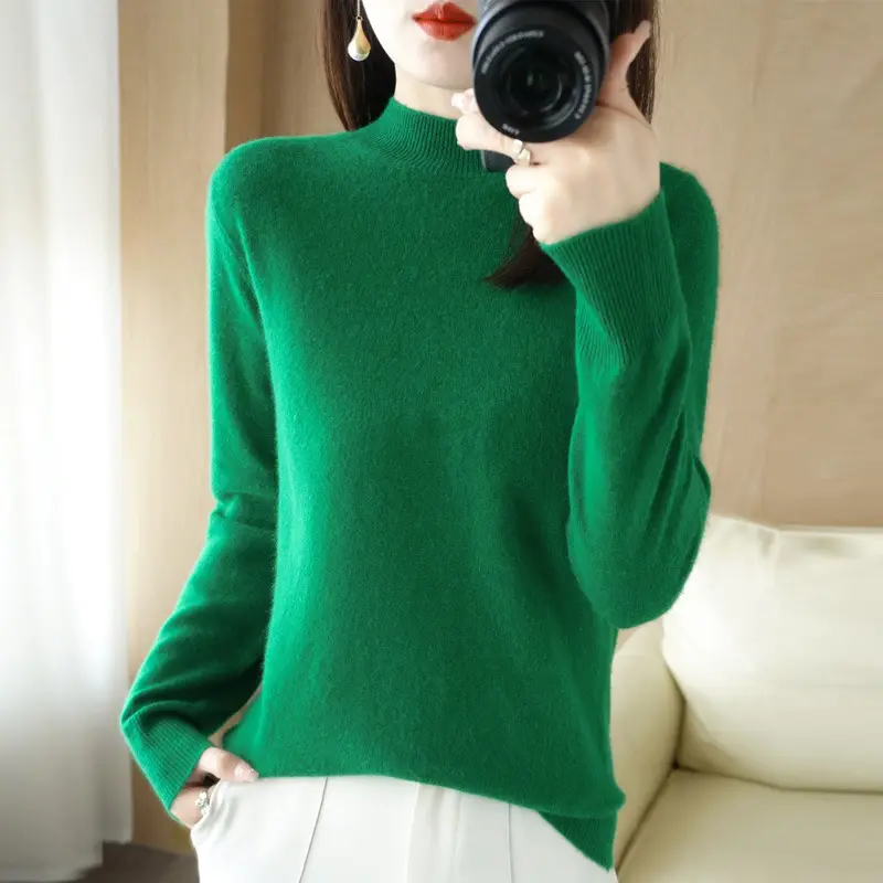 Women's Cream Knit Half Turtleneck Short Pullover - Image 8