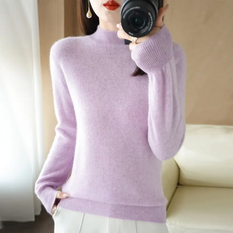 Women's Cream Knit Half Turtleneck Short Pullover - Image 9