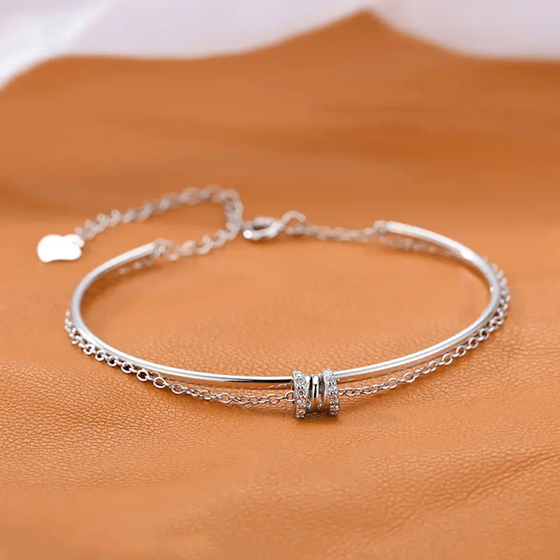 Silver Double Layer Zircon Bracelet for Women - Image 3