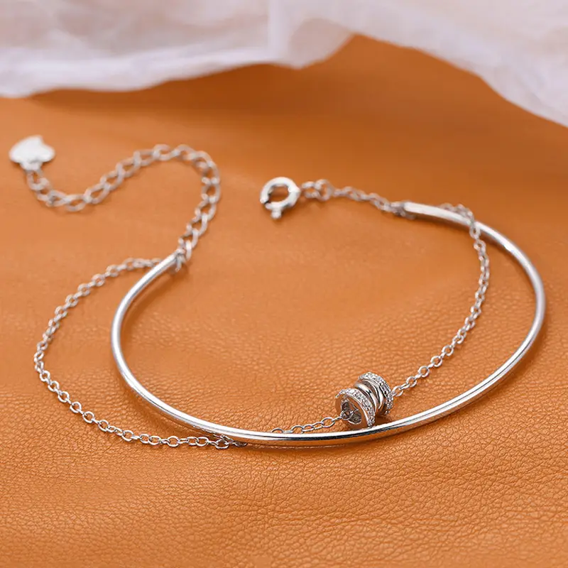 Silver Double Layer Zircon Bracelet for Women - Image 4