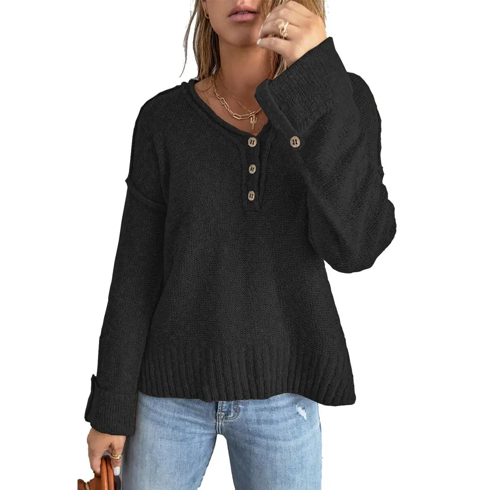 Gray Knitted Button Sweater for Women 2023 - Image 11