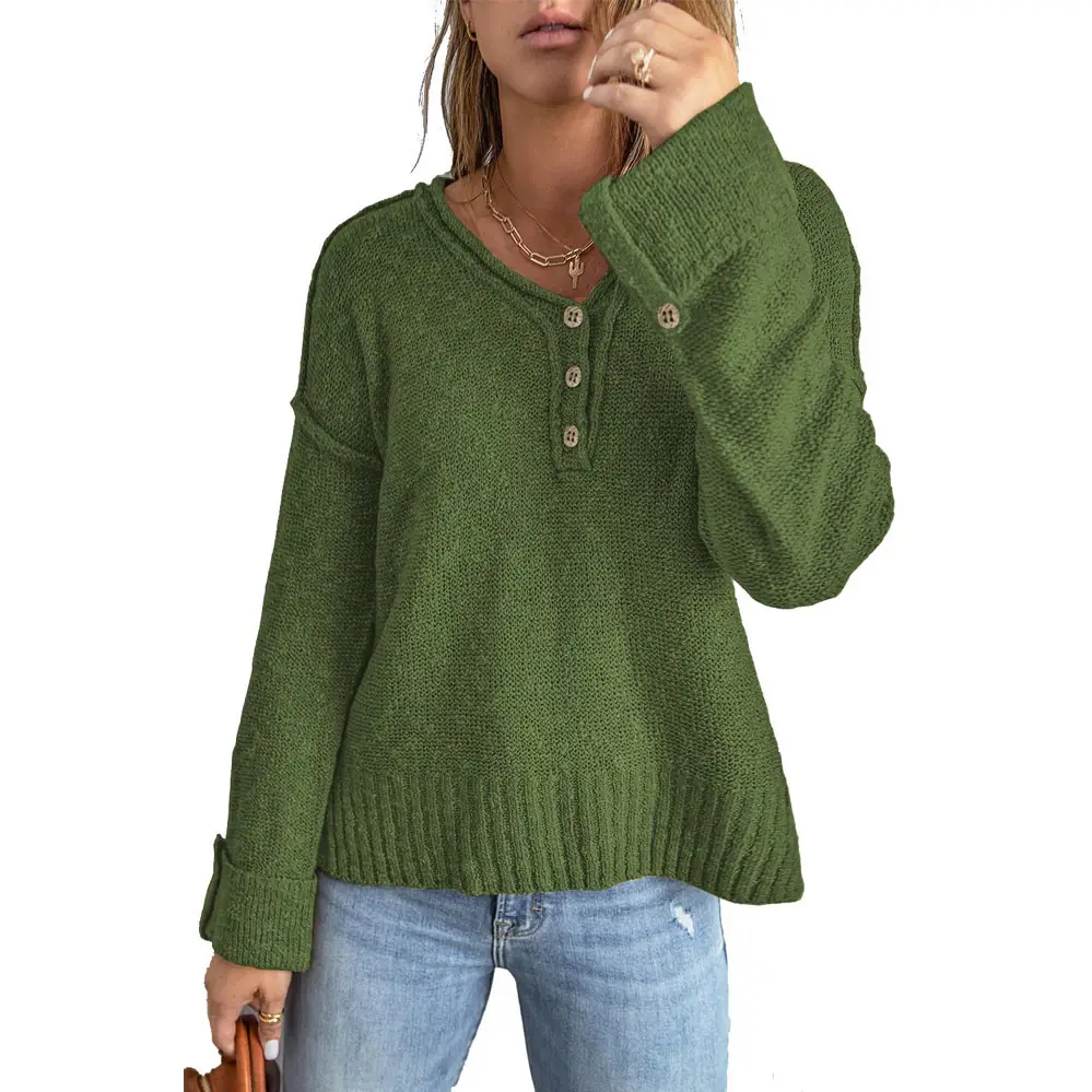 Gray Knitted Button Sweater for Women 2023 - Image 5