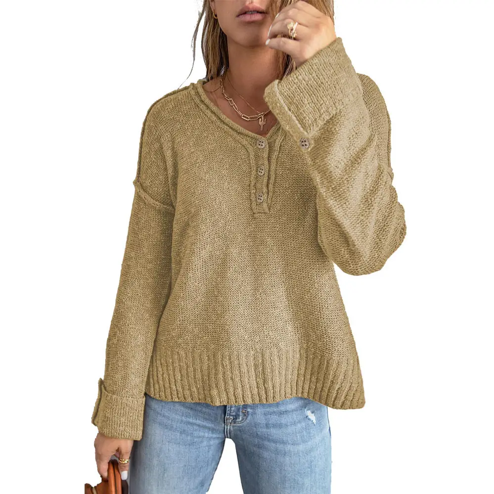 Gray Knitted Button Sweater for Women 2023 - Image 6