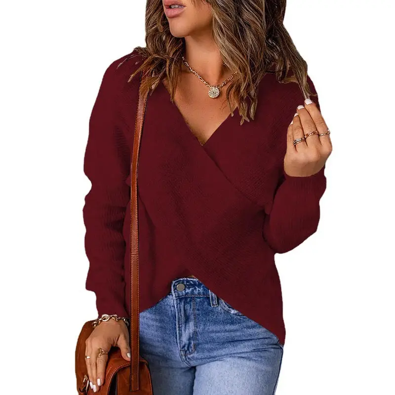 Pink Cross Knitted Women's Sweater for Autumn Winter - Image 5