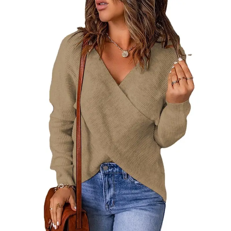 Pink Cross Knitted Women's Sweater for Autumn Winter - Image 6
