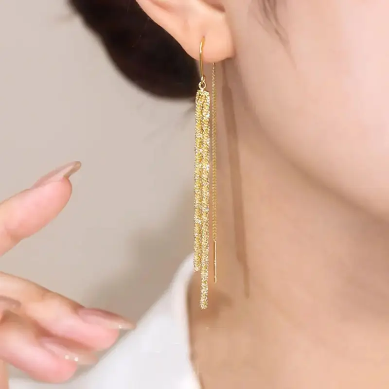 Sparkling Long Tassel Earrings for Women - Image 5
