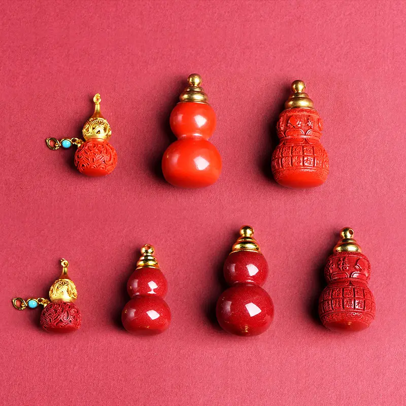 Jiuya Crystal Raw Mine Cinnabar Gourd Pendant Purple Gold Sand Imperial Sand Hollow Fulu Pendant - Image 9