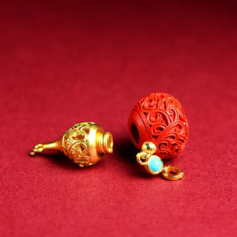 Jiuya Crystal Raw Mine Cinnabar Gourd Pendant Purple Gold Sand Imperial Sand Hollow Fulu Pendant - Image 11
