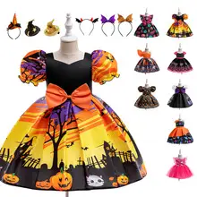Children's Halloween Pumpkin Witch Dress White Cotton — feature 1
