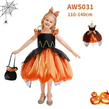Children's Halloween Pumpkin Witch Dress White Cotton — feature 11