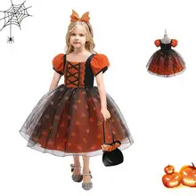 Children's Halloween Pumpkin Witch Dress White Cotton — feature 12