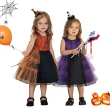 Children's Halloween Pumpkin Witch Dress White Cotton — feature 15