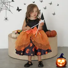 Children's Halloween Pumpkin Witch Dress White Cotton — feature 16