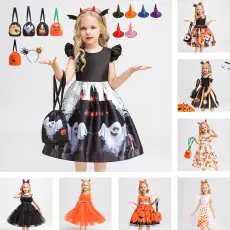 Children's Halloween Pumpkin Witch Dress White Cotton — feature 19