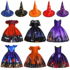 Children's Halloween Pumpkin Witch Dress White Cotton — feature 20