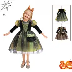 Children's Halloween Pumpkin Witch Dress White Cotton — feature 21